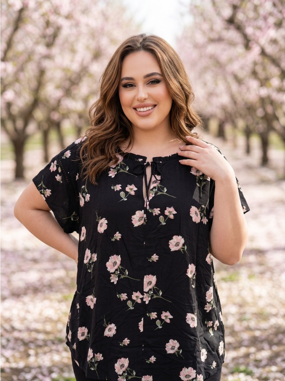 Buffalo David Bitton Women 3X Black Pink Green Floral Flutter Sleeve Top